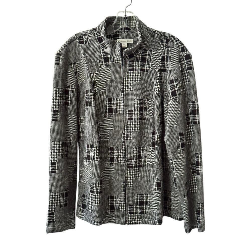 Coldwater Creek‎ W18 Women’s Jacket Plaid Houndstooth Patchwork Style Zip Front